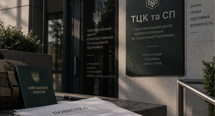 Документи військового обліку на столі перед будівлею ТЦК